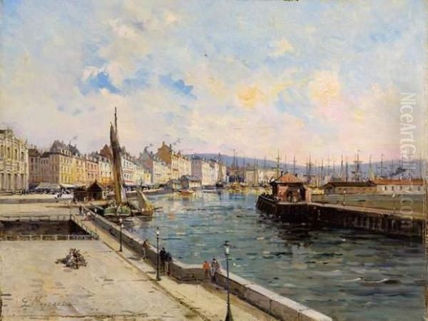 Vue Du Port Du Havre Oil Painting by Gustave Mascart