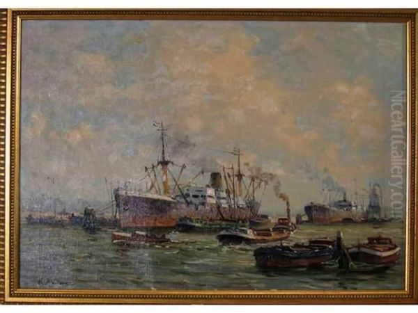 Bateaux Au Port Oil Painting by Gustave Mascart