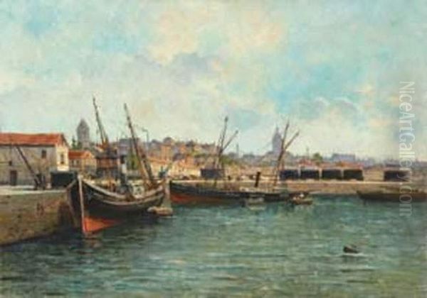 Vue D'un Port Oil Painting by Gustave Mascart