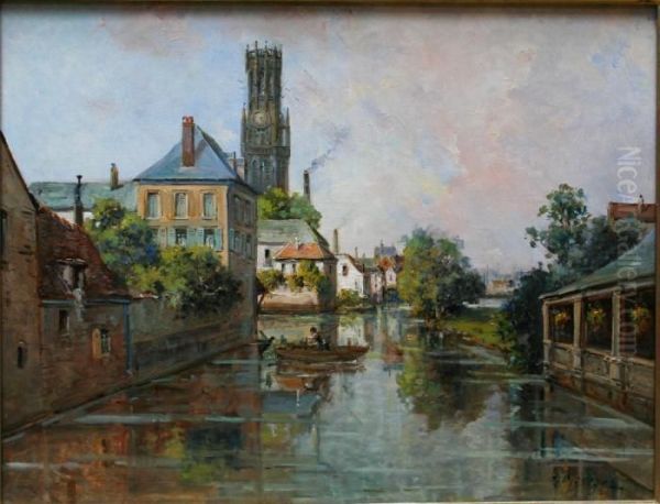 Canal A Bruges Oil Painting by Gustave Mascart