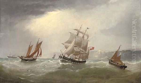 A merchantman amongst fishing smacks in the Channel Oil Painting by William Daniel Penny