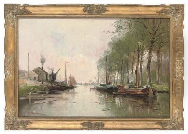 Canal Boats Oil Painting by Gustave Mascart