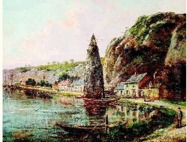 Le Rocher Bayard A Dinant Oil Painting by Gustave Mascart