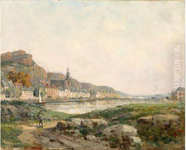 Promenade Sur Les Bords De La Riviere Oil Painting by Gustave Mascart