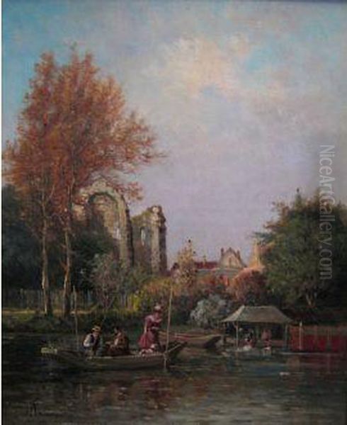 Pecheurs Sur Les Bords De Gretz Sur Loing Oil Painting by Gustave Mascart