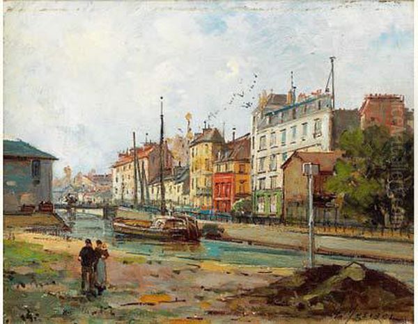 La Promenade Le Long Du Canal Oil Painting by Gustave Mascart