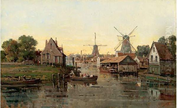 Canal Et Moulins Oil Painting by Gustave Mascart