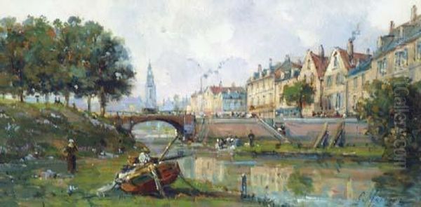 Le Canal De Gand Oil Painting by Gustave Mascart