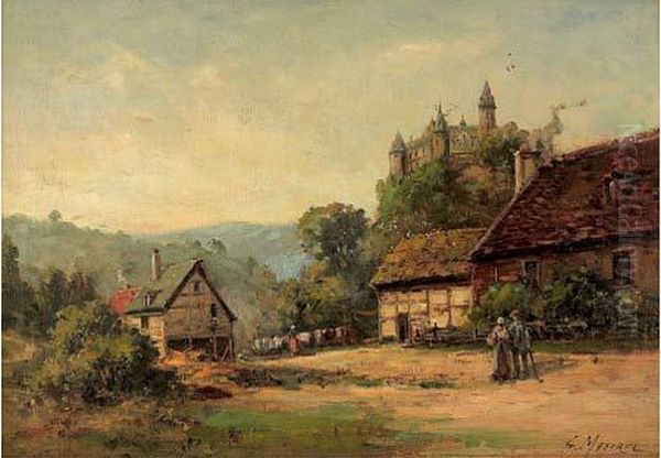 Scene De Village Oil Painting by Gustave Mascart