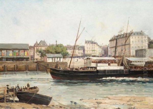 A River Town In Normandy Oil Painting by Gustave Mascart