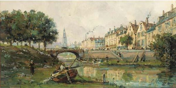 Le Canal De Gand Oil Painting by Gustave Mascart