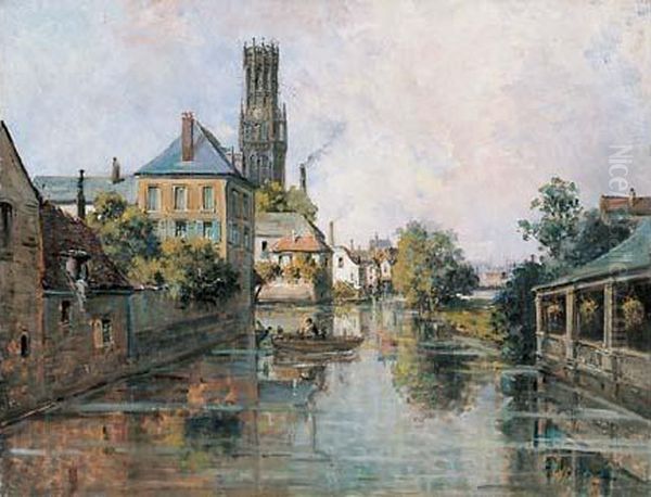 Vue De Bruges Ou De Gand Oil Painting by Gustave Mascart