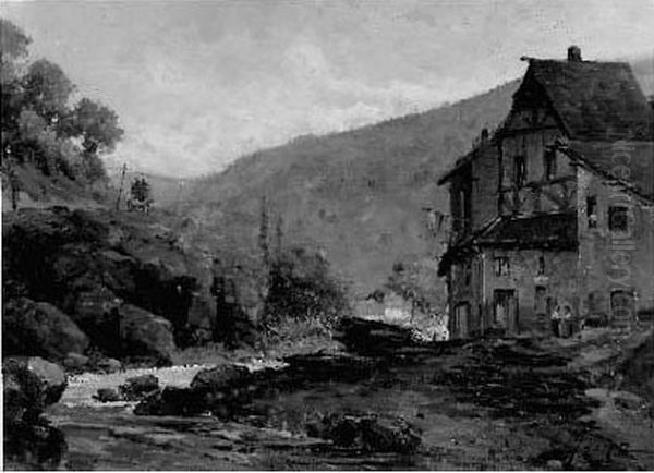 Village Au Bord D'un Ruisseau Oil Painting by Gustave Mascart