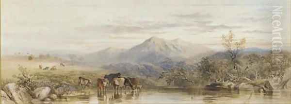 Cattle watering at dusk Oil Painting by Cornelius Pearson