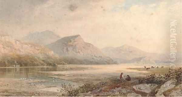 Figures relaxing, near Dolgelley Oil Painting by Cornelius Pearson