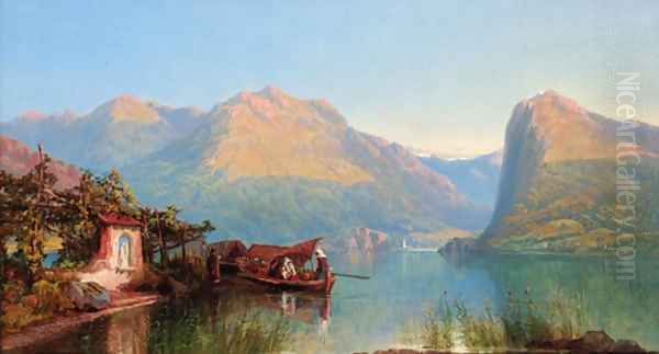 The Vesper Hour, Lake Lugano, Italy Oil Painting by George Pettitt