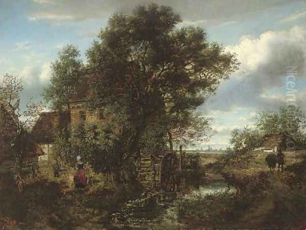 Collecting water at the mill Oil Painting by Gustave Pieron