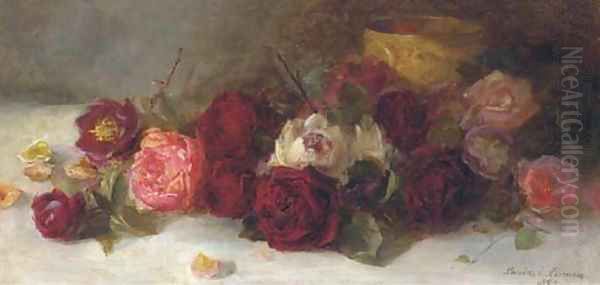 Still life of roses by a gold bowl Oil Painting by Louise Ellen Perman