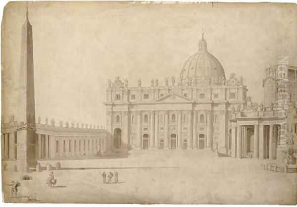 The facade of Saint Peter's, Rome, from the piazza Oil Painting by Francesco Pannini