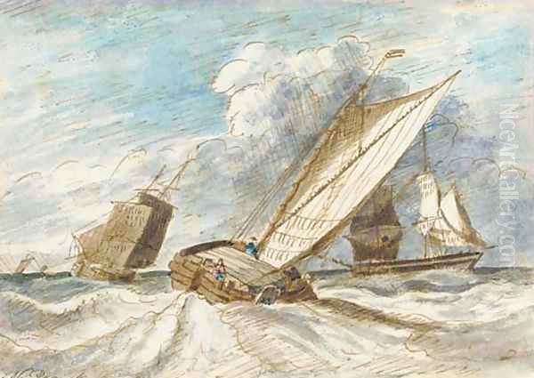 A trading barge heeling in the breeze Oil Painting by Nicholas Pocock