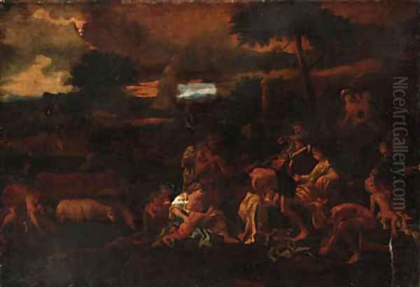 A classical landscape with figures Oil Painting by Nicolas Poussin