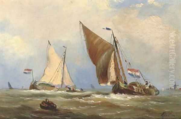 In full sail Oil Painting by Albert Jurardus Van Prooyen