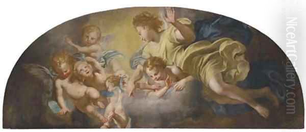 An angel and putti Oil Painting by Domenico Piola