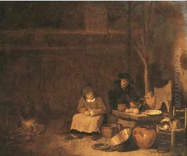 Peasants preparing a meal in a barn Oil Painting by Egbert Lievensz. Van Der Poel