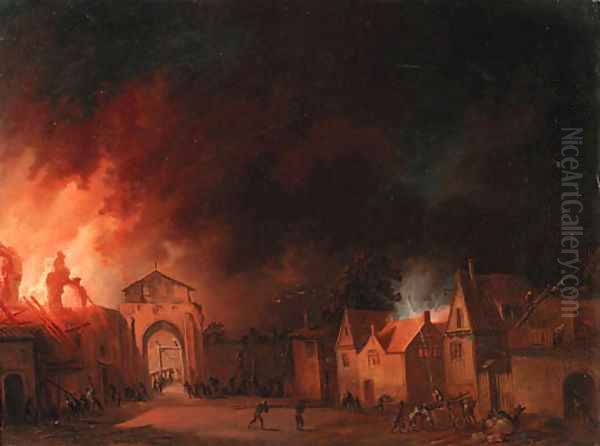 A view of a village on fire Oil Painting by Egbert van der Poel