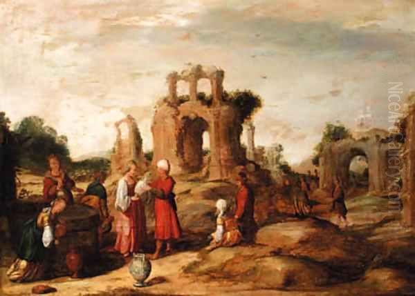 Rebecca and Eliezer at the Well Oil Painting by Jacob Pynas