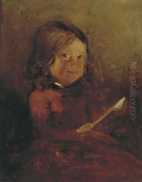 A girl with a book, a sketch; and A girl with a letter Oil Painting by John Phillip