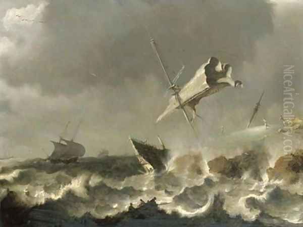 A storm at sea Oil Painting by Pieter The Younger Mulier (Tampesta, Pietro