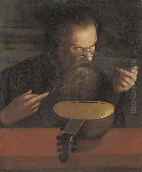 An old man stringing a lute Oil Painting by Pietro Paolini