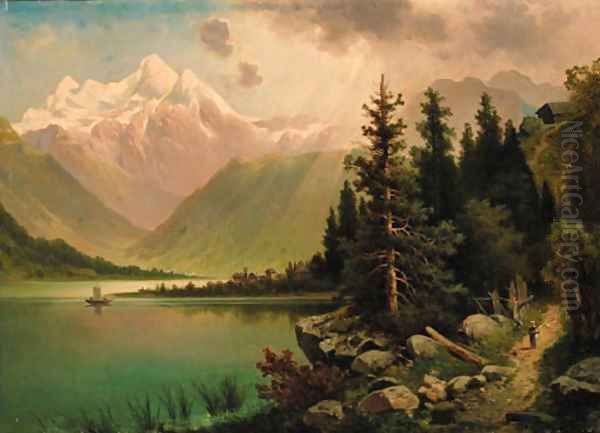 An extensive Alpine landscape Oil Painting by Anton Pick