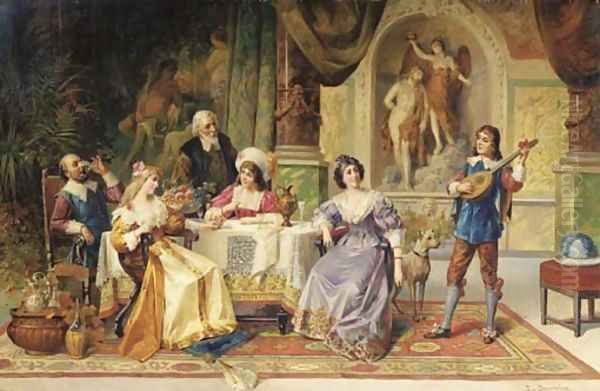 Musikalische Soiree a musical diversion Oil Painting by Franz Von Persoglia