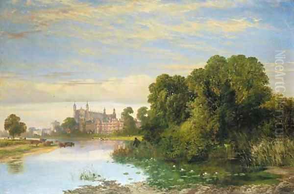 The College Chapel, Eton, from the Thames Oil Painting by Joseph Paul Pettitt