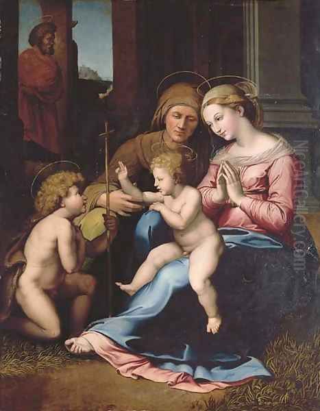 The Holy Family with the Infant Saint John the Baptist and Saint Elizabeth Oil Painting by Leonardo Da Pistoia