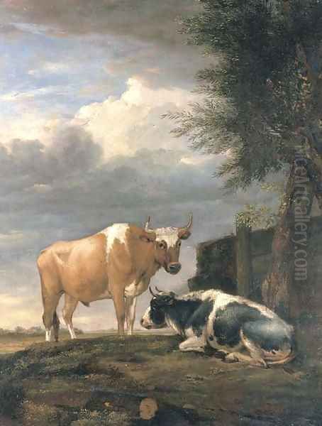 Two cows in a landscape Oil Painting by Paulus Potter