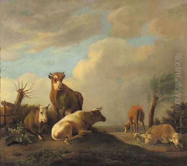 Cattle and sheep in a meadow Oil Painting by Paulus Potter