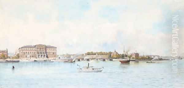 A view of Stockholm from the river Oil Painting by Anna Sofia Palm