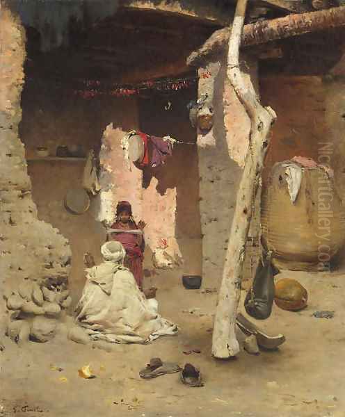 Preparing the Wool Oil Painting by Gustave Nicolas Pinel