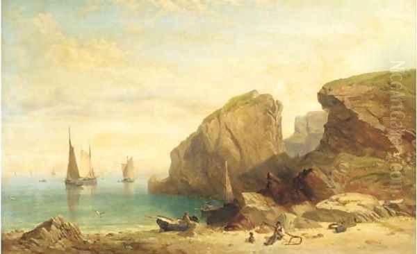 Figures in a peaceful cove Oil Painting by William Williams Of Plymouth