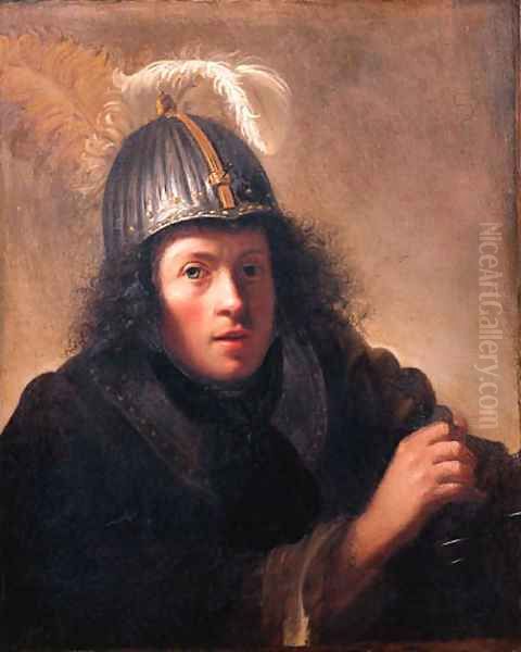 A youth, half length, wearing a helmet and holding a sword Oil Painting by Christoph Paudiss