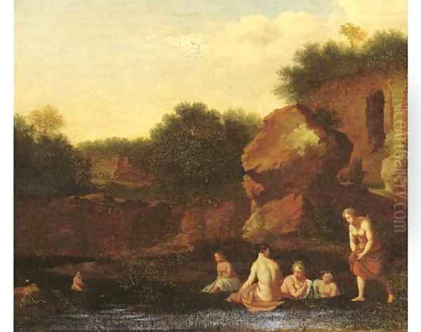 Nymphs bathing by a ruin Oil Painting by Cornelis Poelenburgh