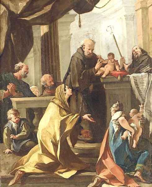 A woman and her child presented by Franciscan saints to the Infant Christ Oil Painting by Giovanni Battista The Younger Pittoni