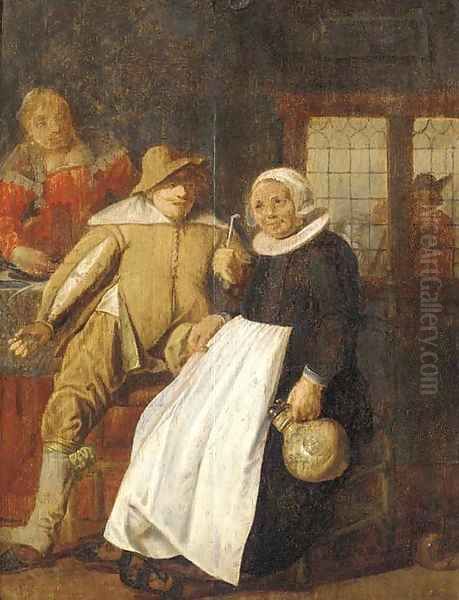 Figures in an interior Oil Painting by Hendrick Gerritsz Pot