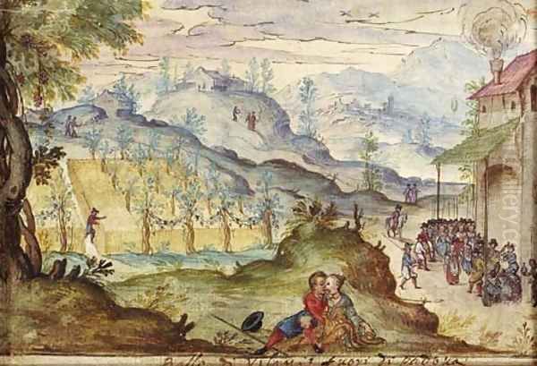 Country People Arriving To A Village Dance Oil Painting by Lodovico Pozzoserrato (see Toeput, Lodewijk)