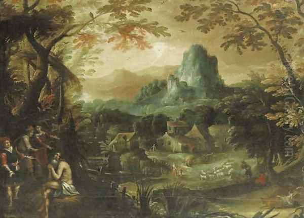 A wooded river landscape with Saint Onophrius Oil Painting by Lodovico Pozzoserrato (see Toeput, Lodewijk)