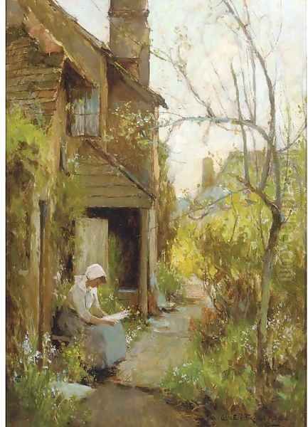 A Shere cottage, Surrey Oil Painting by Adam Edwin Proctor