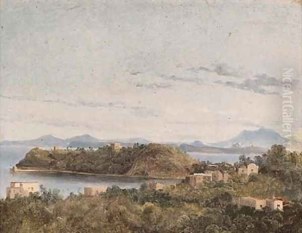 Ischia and Capri seen from the Neapolitan coast Oil Painting by Anthonie Sminck Pitloo